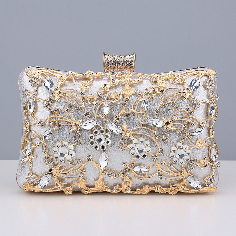 Rhinestone Luxury Clutch Bag, Flower Pattern Evening Shoulder Bag With  Chain For Party & Dinner - Temu