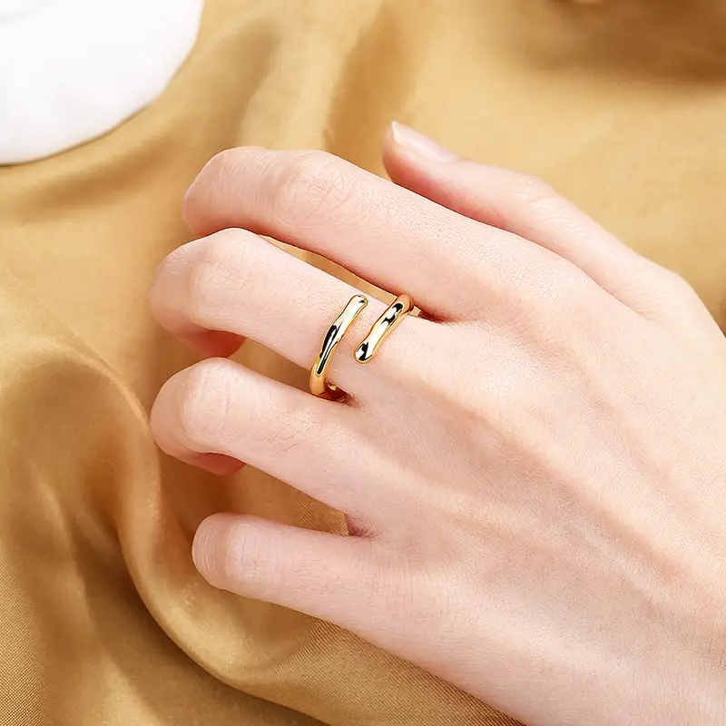 Woman 18k Gold Plated Stainless Steel Hollow Multiple Layer Band Ring Joint  Ring 