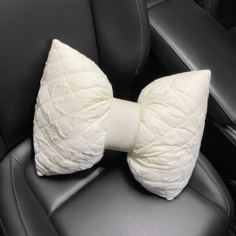 1pc Car Seat Cushion, Non-slip Breathable Lace Texture With Bow Tie  Headrest Throw Pillow For Car Seat