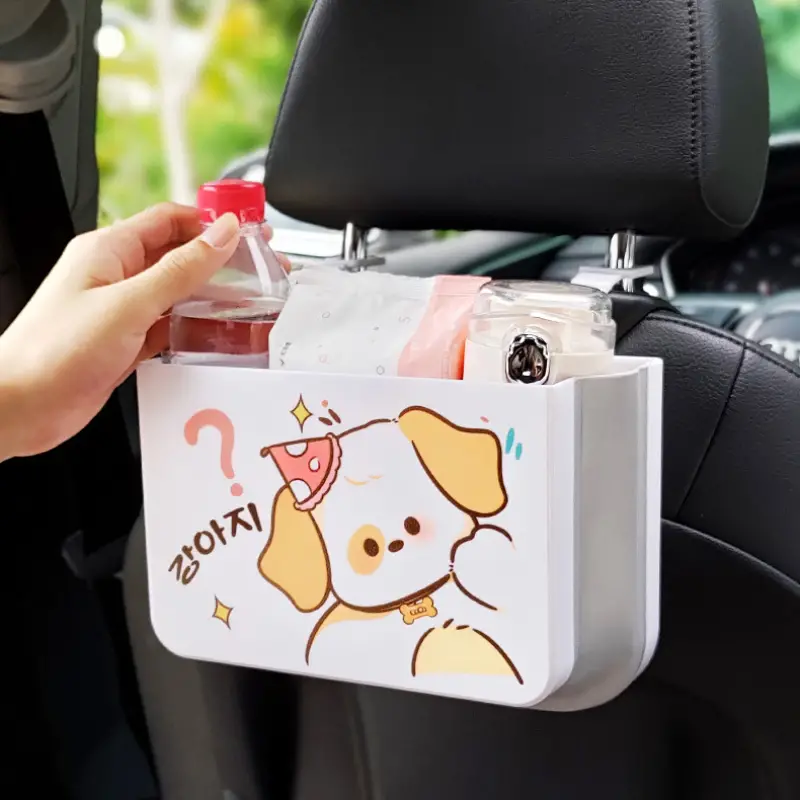 1pc Car Trash Can, Cute Cartoon Animal Puppy Cow Pattern Seat Back  Suspension Multi-function Storage Box, Car Organizer With Hook For Car  Interior