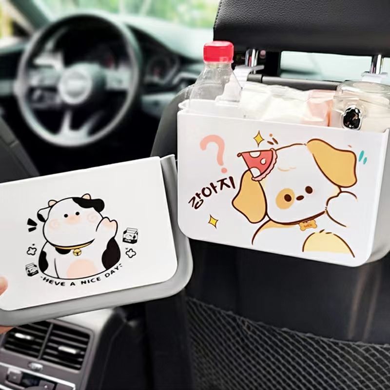 1pc Car Trash Can Cute Cartoon Animal Puppy Cow Pattern Seat Back  Suspension Multi Function Storage Box Car Organizer With Hook For Car  Interior - Automotive - Temu