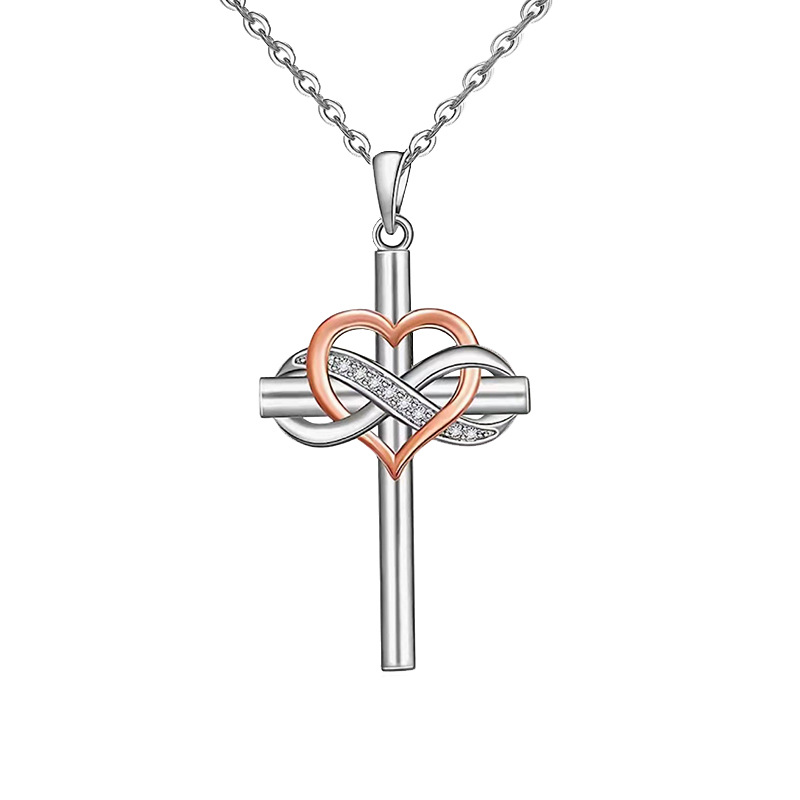 Fashion Ladies Necklace Cross Pendant Loveshaped 8 Word Bone Chain