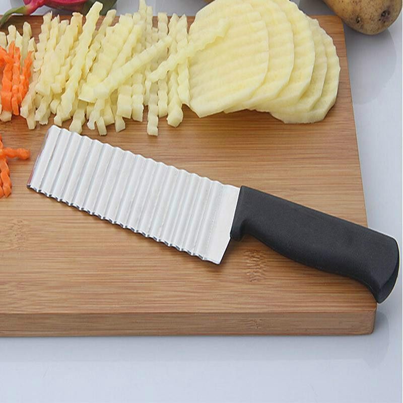 Solid Wood Potato French Fry Cutter Stainless Steel Kitchen Accessories  Wave Knife Chopper Serrated Blade Carrot Slicer Tools