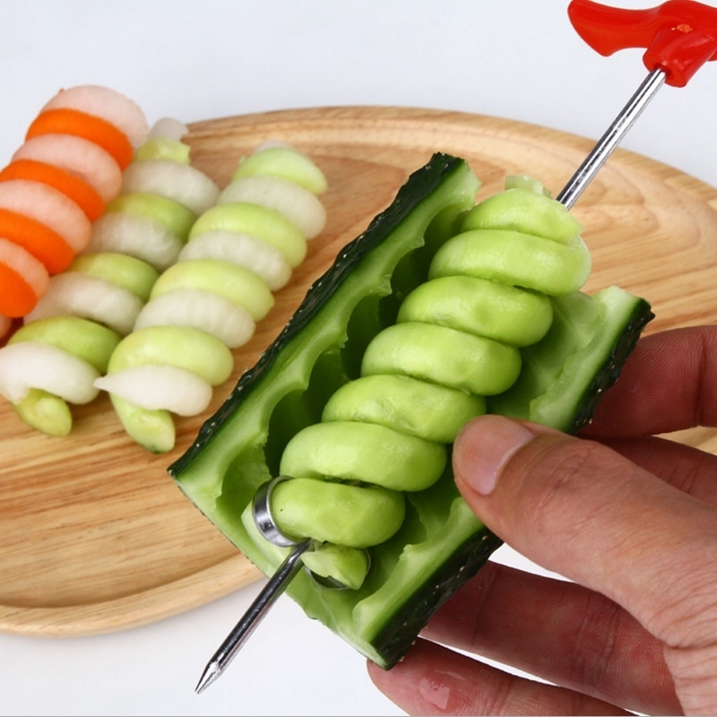 Cheers.US 4 Pcs Vegetables Spiral Knife Carving Tool Potato Carrot Cucumber  Salad Chopper Manual Spiral Screw Slicer Cutter Spiralizer, Kitchen