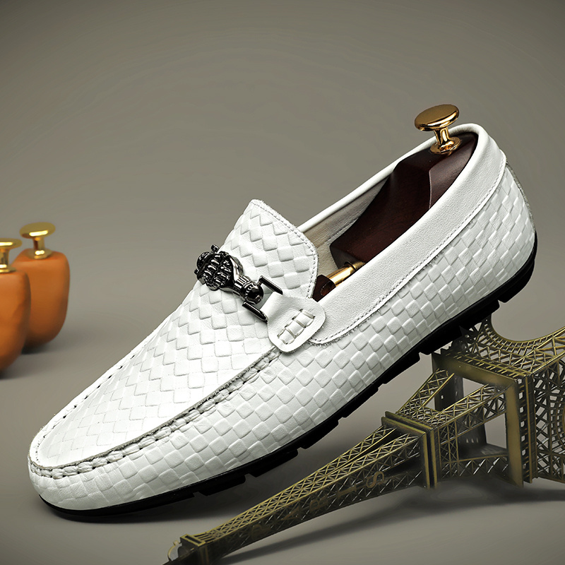 Mens white and sales gold loafers