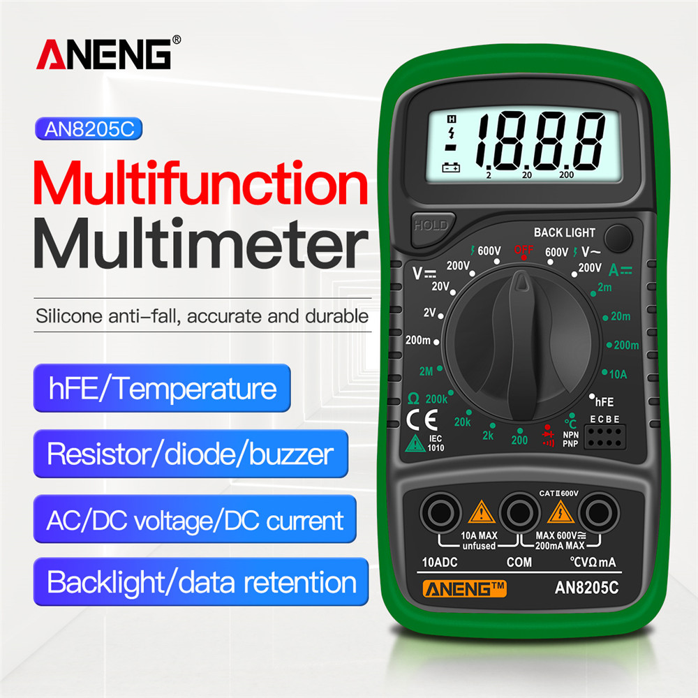 

1pc Aneng An8205c Digital Multimeter: Portable, Auto Range, Backlight, Ac/dc Ammeter, Volt Ohm Tester With Thermocouple
