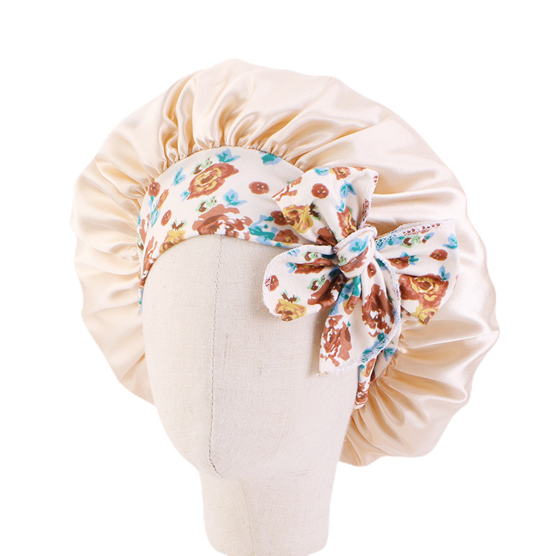Kids Satin Bowknot Sleeping Caps Head Cover Hair Care Cap Night Hat