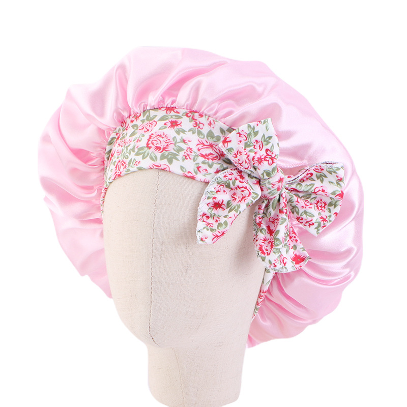 Kids Satin Bowknot Sleeping Caps Head Cover Hair Care Cap Night Hat