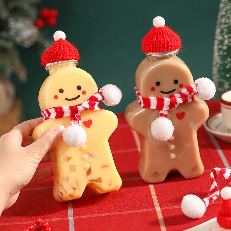 5pcs Cute Gingerbread Man Drinking Cup Plastic Drink Bottle