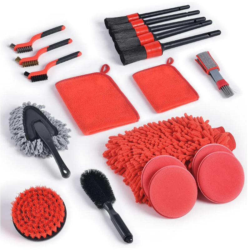 19pcs Car Detailing Brush Set, Car Tire Cleaning Brushes Driller Brush Car  Wash Glove Cloth Car Interior Exterior Detailing Kit Car Cleaning Tools, High-quality & Affordable