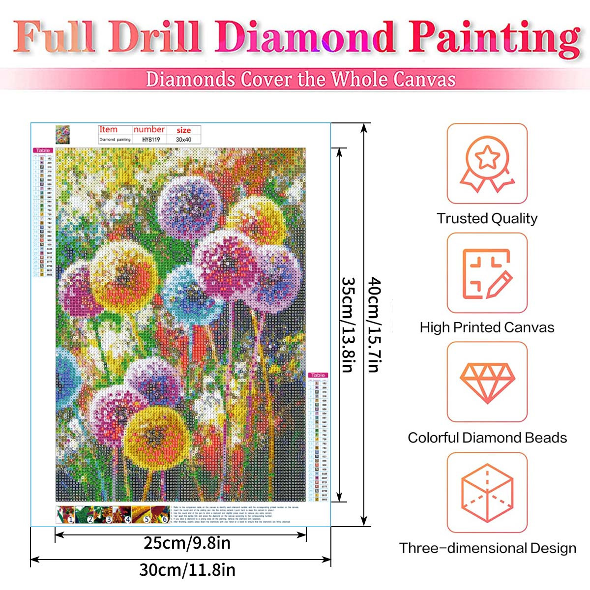 5d Full Diamond 30x40 Diy Colorful Flower Diamond Painting - Temu