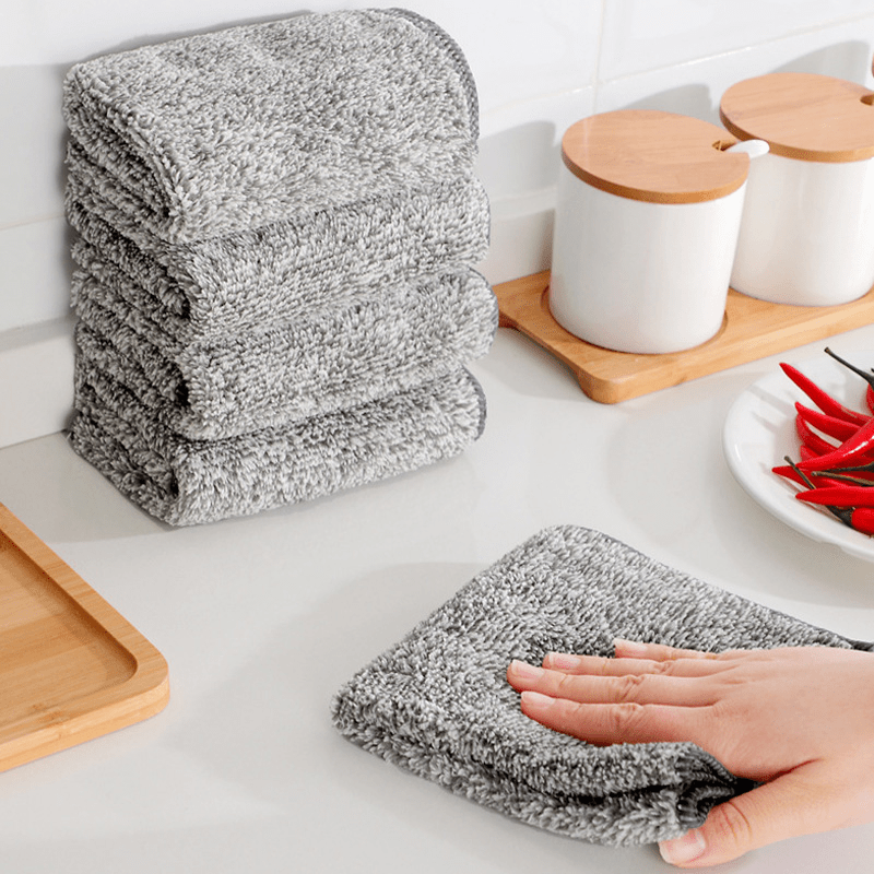Bamboo Charcoal Washcloths Towel Set Microfiber Kitchen Dish - Temu