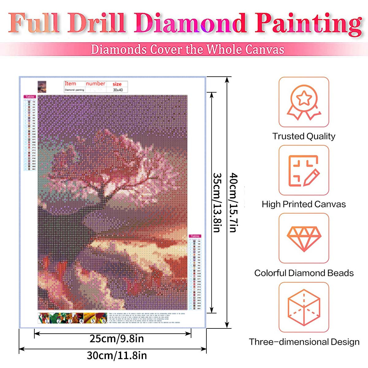Diamond Painting Kits Sunset Tree Cherry Diamond Art - Temu