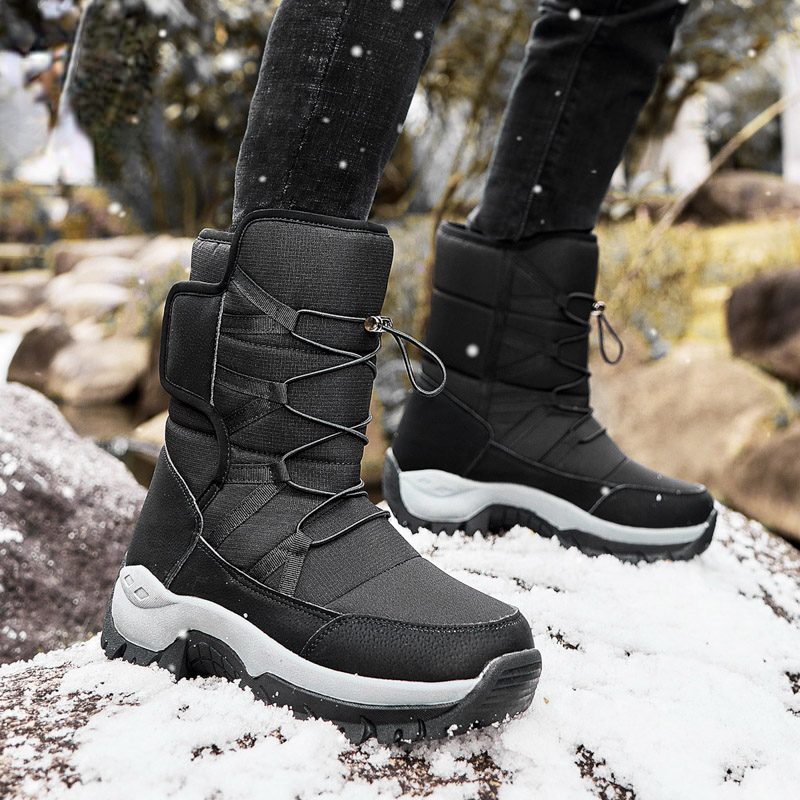 Men's Denim Snow Boots Waterproof Non Slip Warm Plush Lining Hook And ...