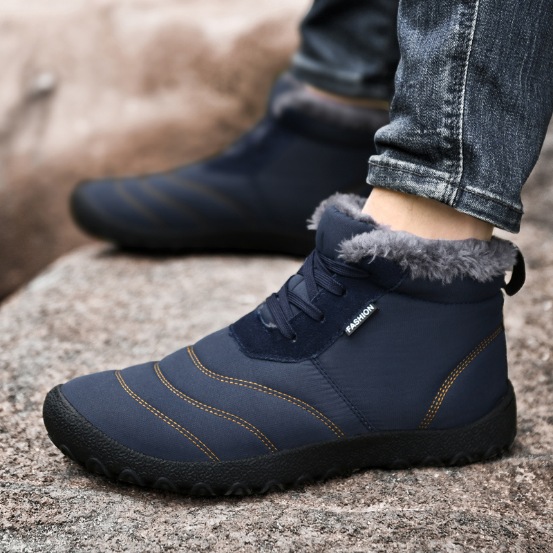 Men's Striped Snow Boots Warm Plush Lining Comfortable Lightweight ...