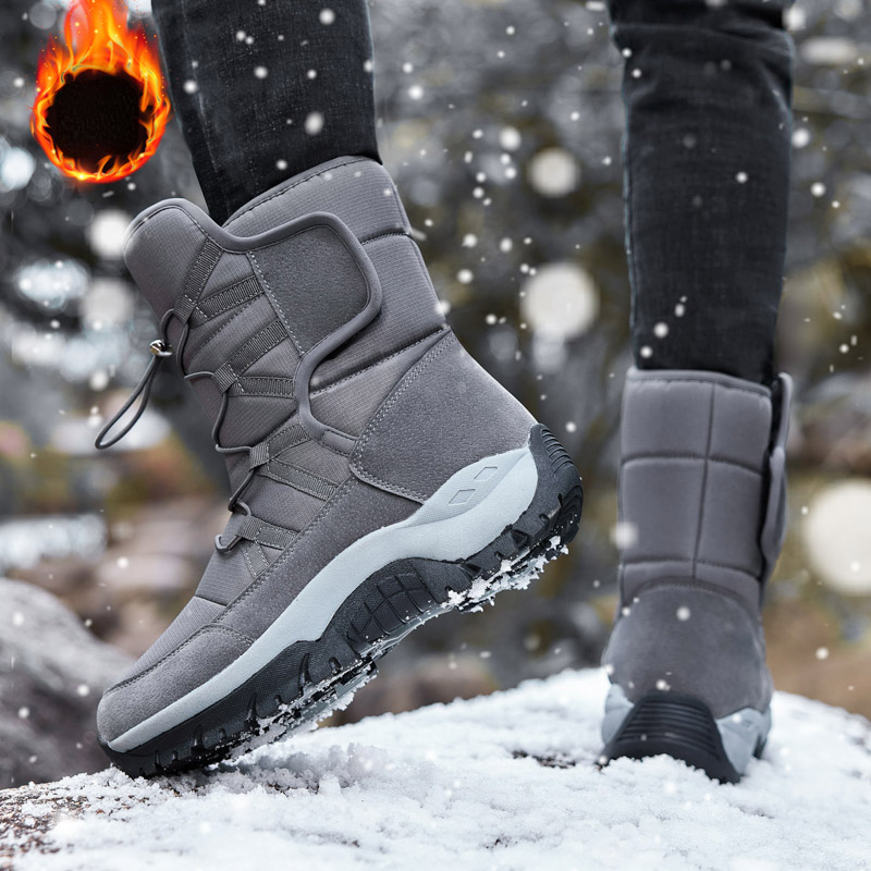 Mens Warm Fleece Snow Boots Non Slip Waterproof Warm Plush Lining