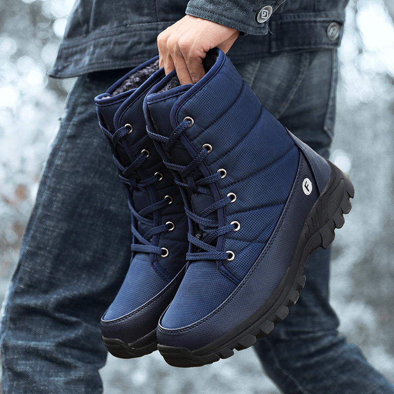 Men's Snow Boots Waterproof Anti Skid Warm Plush Lining Lace Up Shoes ...