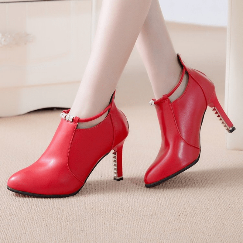 womens pointed toe stiletto heeled short boots stylish heel zipper boots womens footwear details 2