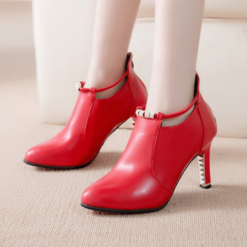 womens pointed toe stiletto heeled short boots stylish heel zipper boots womens footwear details 5