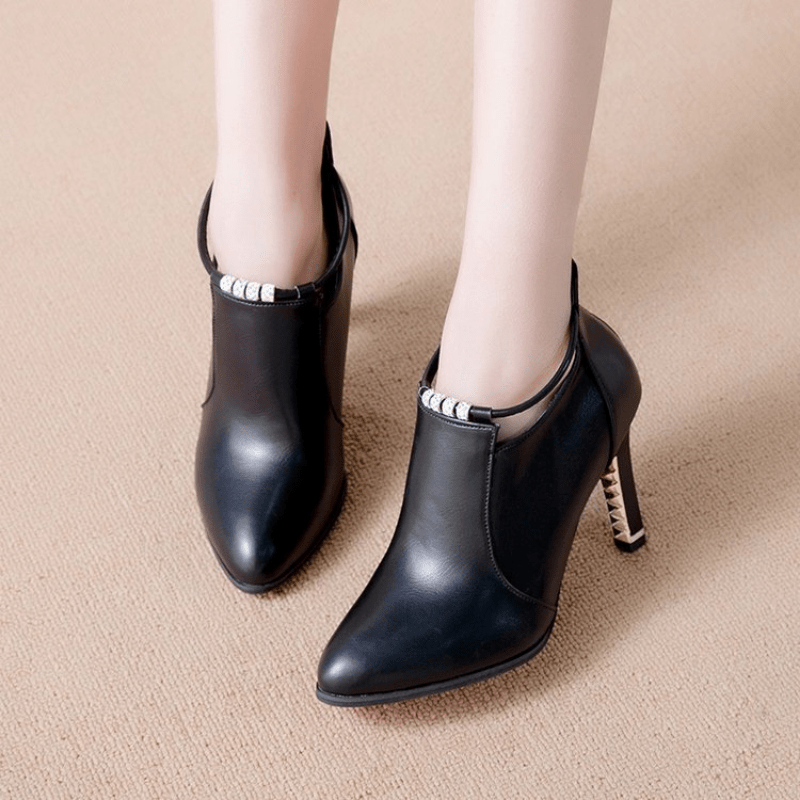 womens pointed toe stiletto heeled short boots stylish heel zipper boots womens footwear details 4