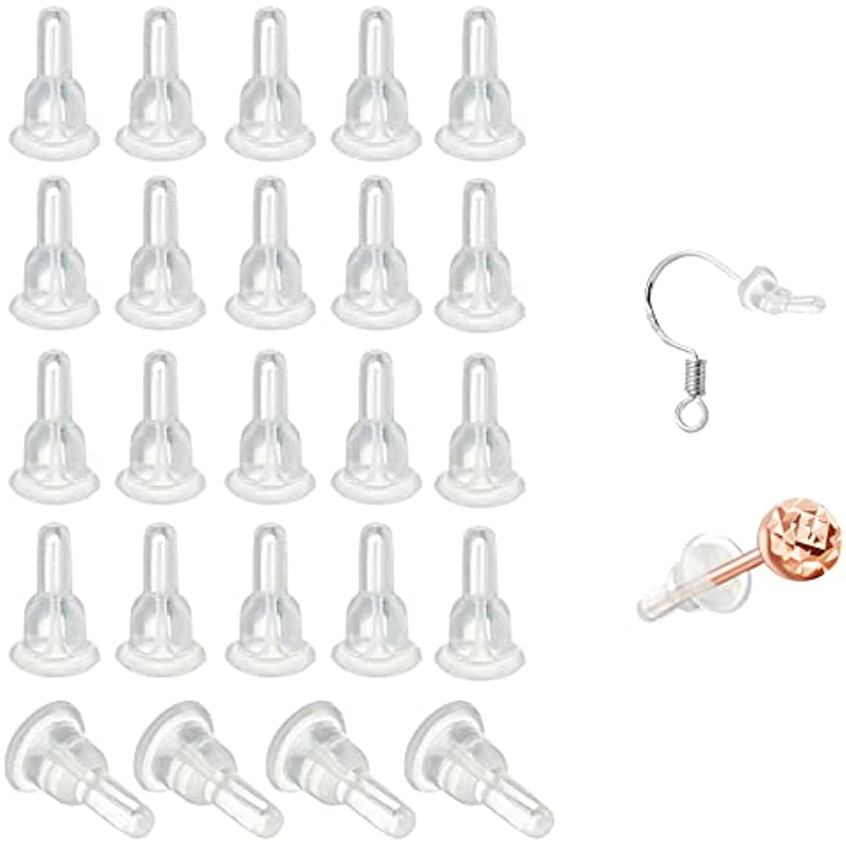 100 Pcs Clear Silicone Earring Backs Hypoallergenic Secure Push-Back  Earring Stoppers for Stud Earrings, 10x6mm Full-Cover Studs