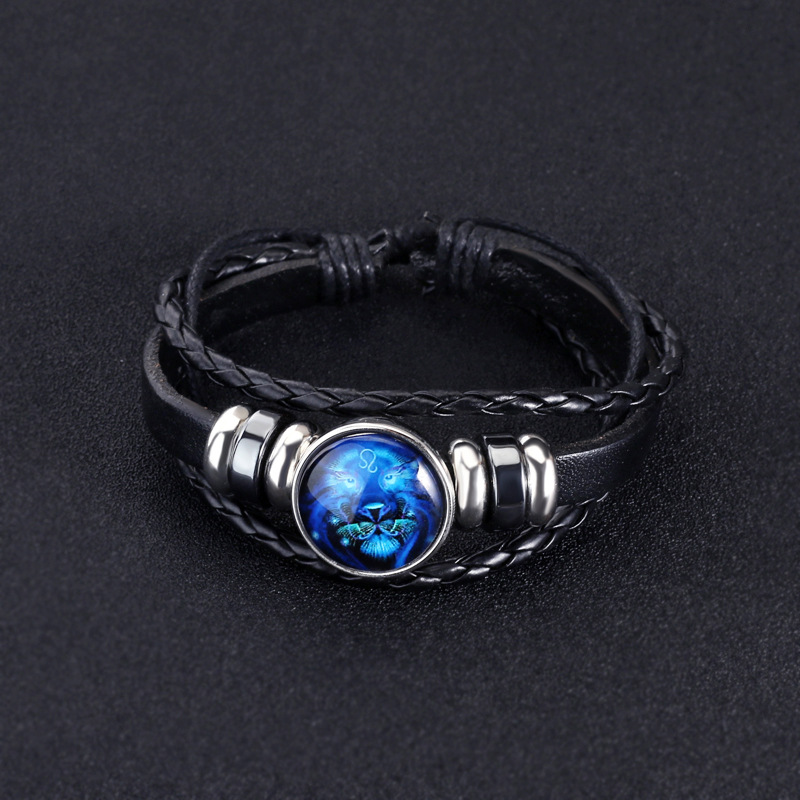 12 Constellation Leather String Bracelet Couple Jewelry
