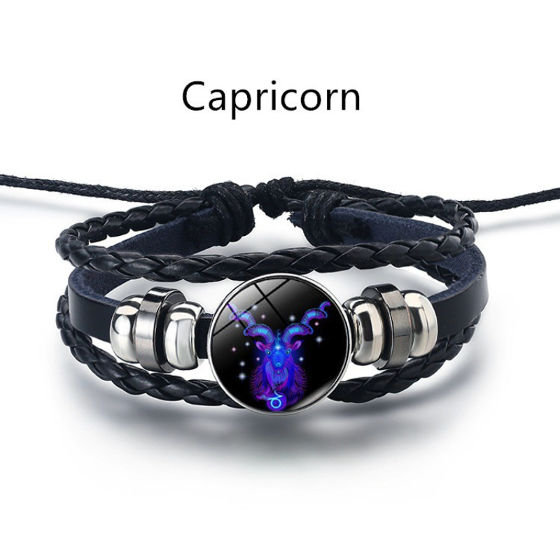 12 Constellation Leather String Bracelet Couple Jewelry