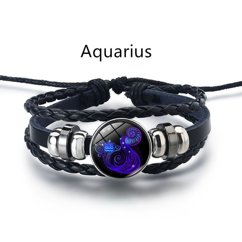 12 Constellation Leather String Bracelet Couple Jewelry
