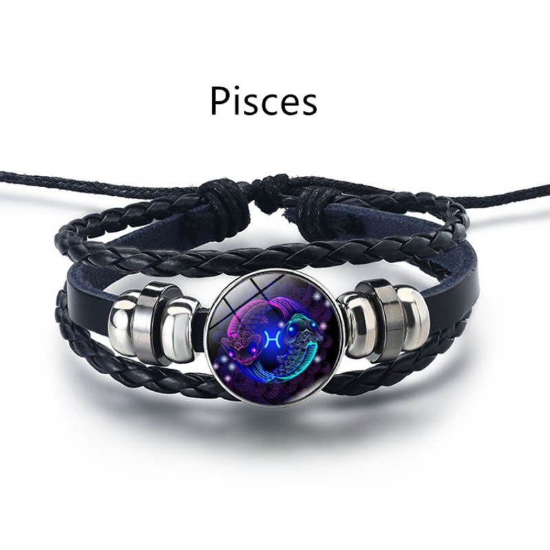 12 Constellation Leather String Bracelet Couple Jewelry