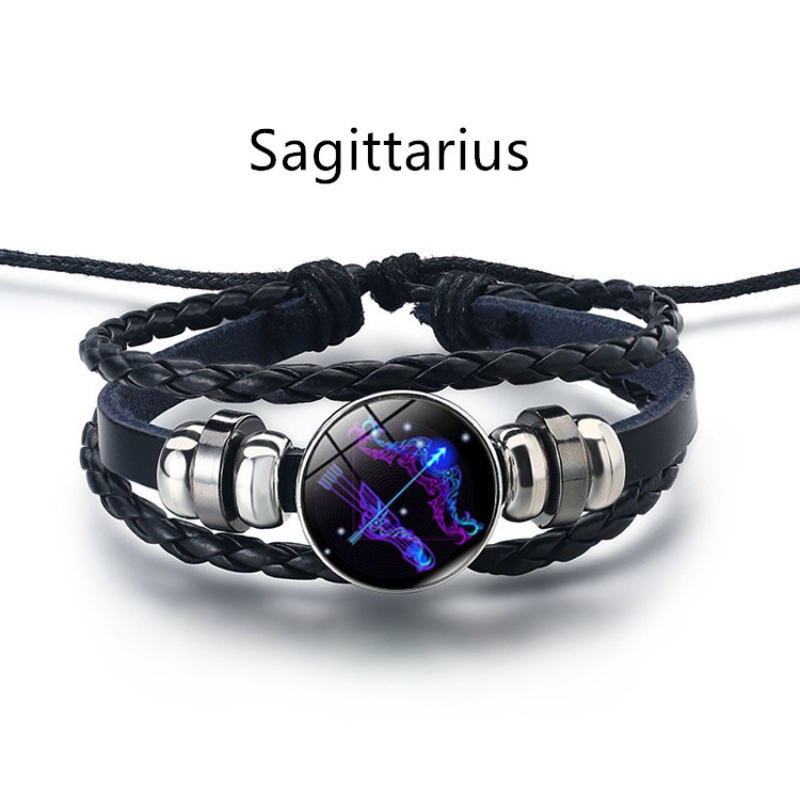 12 Constellation Leather String Bracelet Couple Jewelry