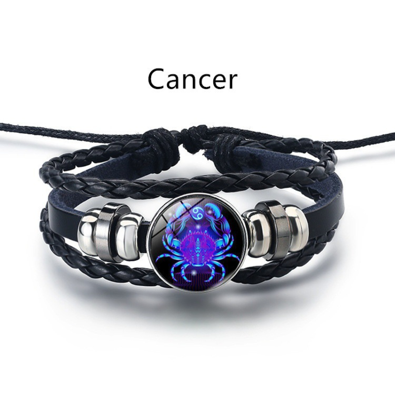 12 Constellation Leather String Bracelet Couple Jewelry