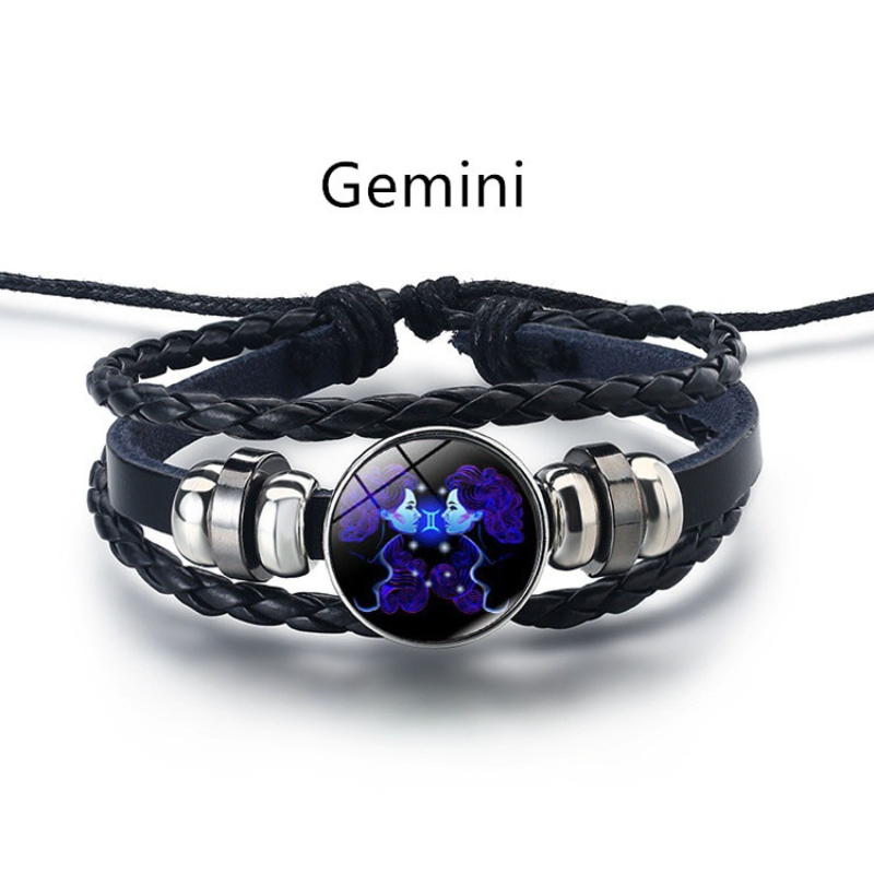 12 Constellation Leather String Bracelet Couple Jewelry