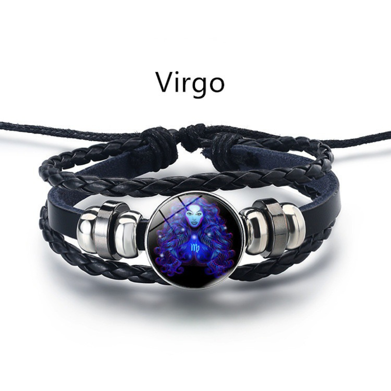 12 Constellation Leather String Bracelet Couple Jewelry