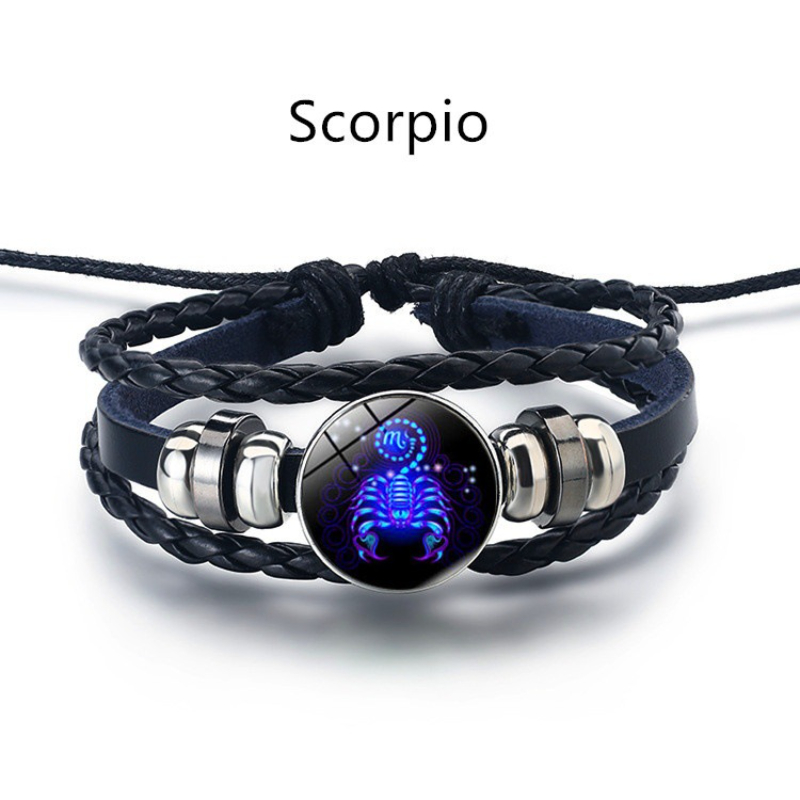 12 Constellation Leather String Bracelet Couple Jewelry