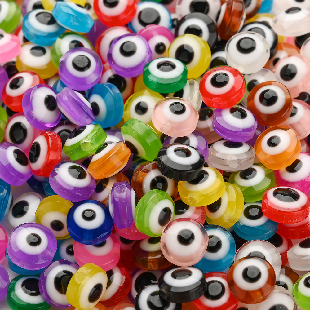 Mixed Transparent 12mm Round Resin Beads - Evil Eye Design (60pcs)