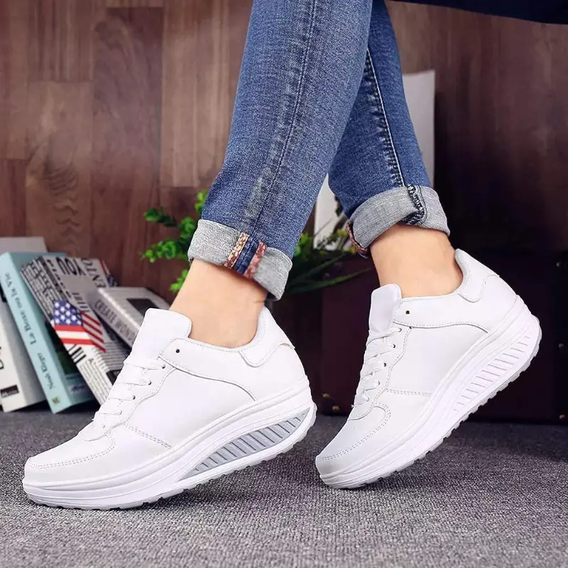 Zapatillas blancas con plataforma para mujer, zapatillas deportivas bajas  con cordones, calzado para mujer