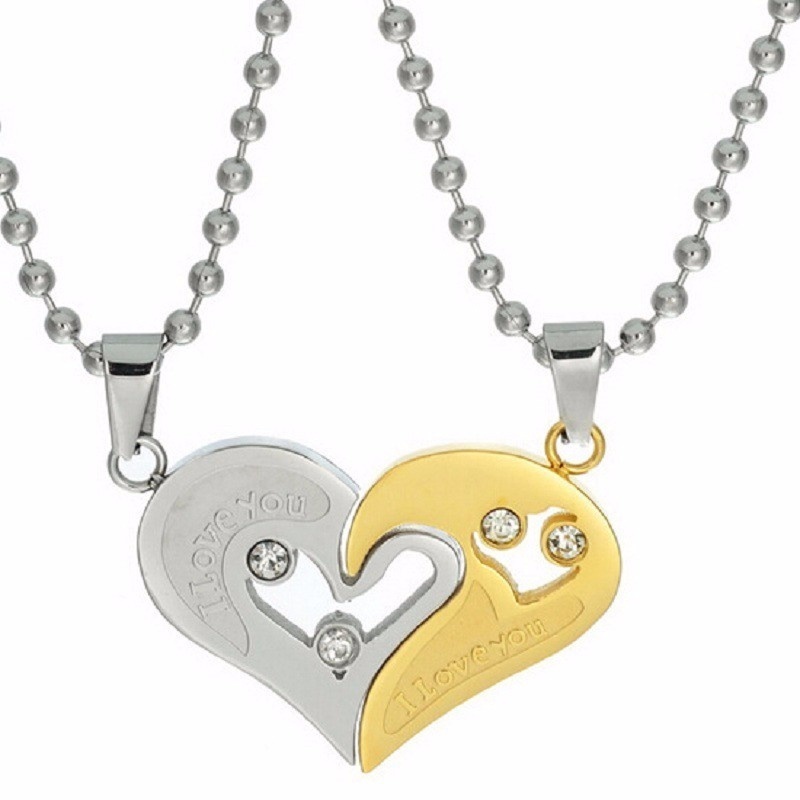 2Pcs Set Love Heart Necklaces for Couples