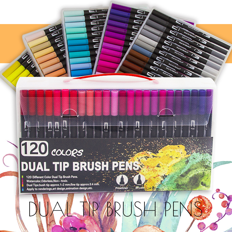 120 Color Dual Brush Art Markers Pen Fine Tip Brush Pens - Temu