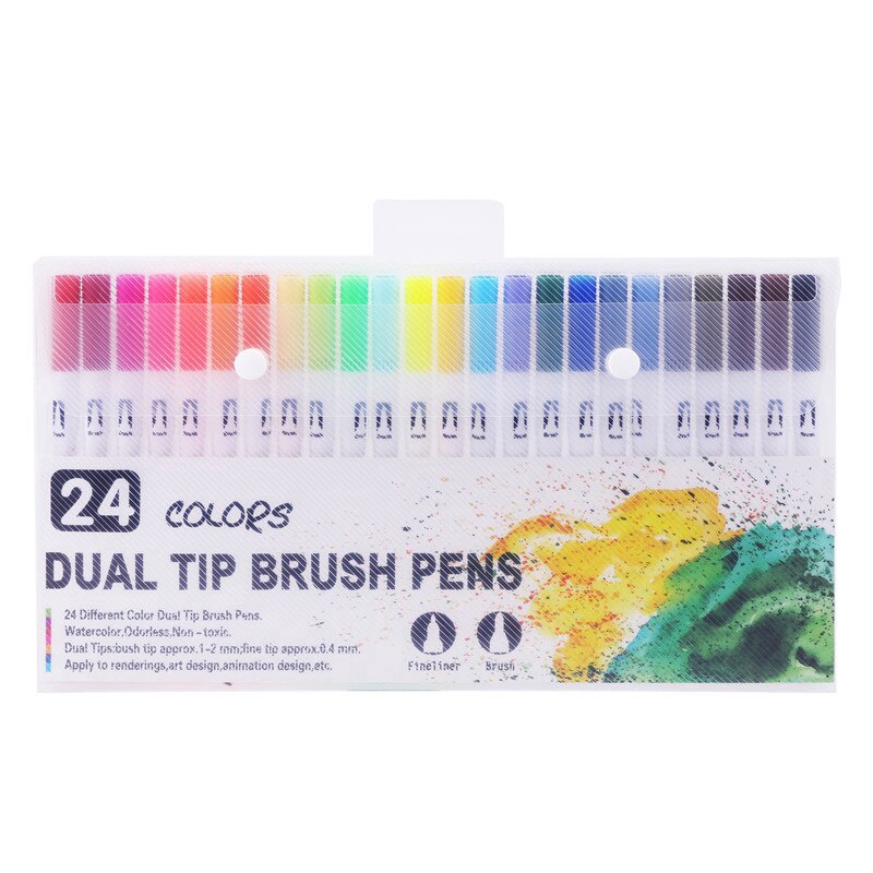 Dual Tip Marker Set, Fine & Brush Tips, Pack Of 24