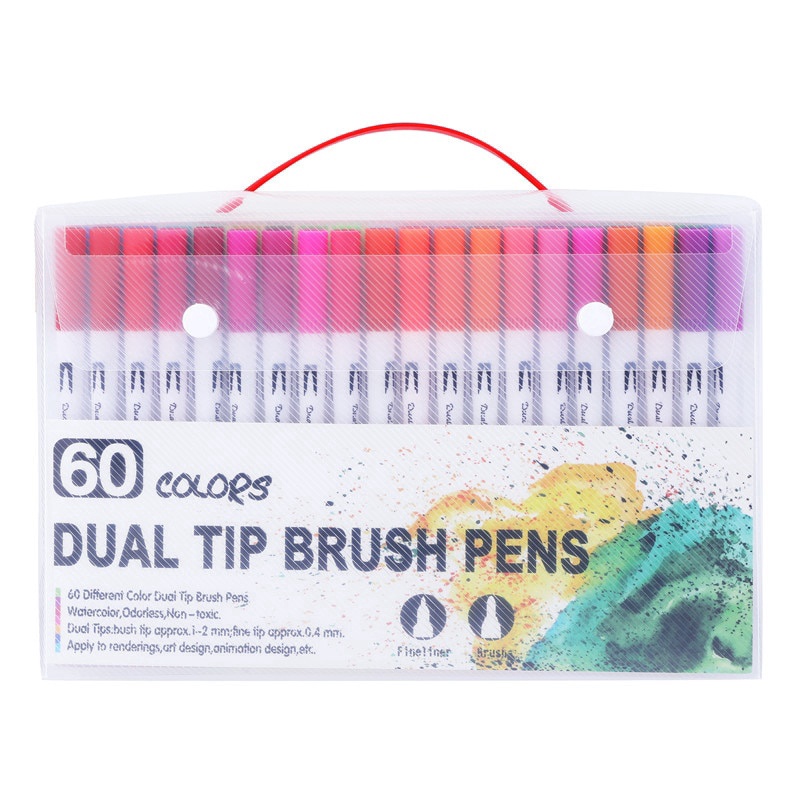 Soucolor 60 Colors Dual Tip Brush Pens with Fineliner Tip 0.4 Art