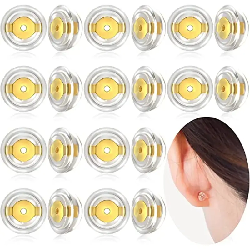 10 Pair Soft Silicone Earring Backs for Studs Gold Rubber Earring Backs W/  Open Link Hypoallergenic Safety Plastic for Jewelry Making 