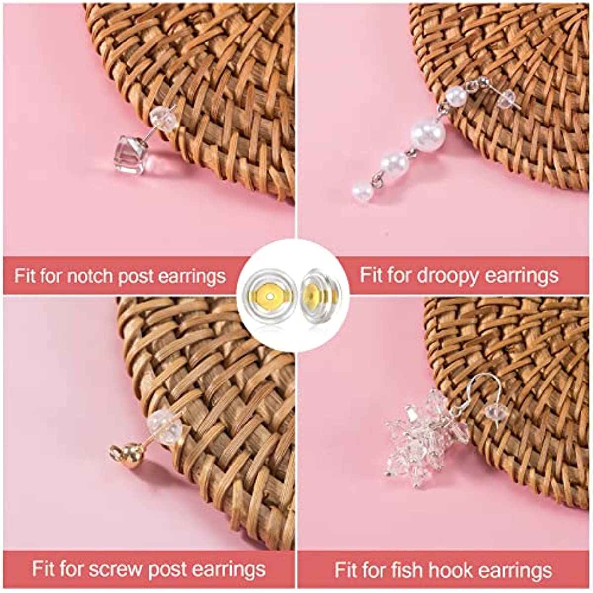 14K Solid Gold Earring Backs Silicone Rubber Plastic Ear Piercing Earing  Backings Replacement for Stud Drop Fishook Hypoallergenic Stopper 