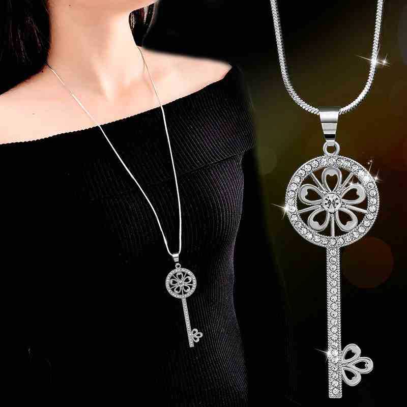Image of A Stylish Necklace Featuring A Key Pendant, Perfect For Women At Fashion Events, With A Trendy Sweater Chain