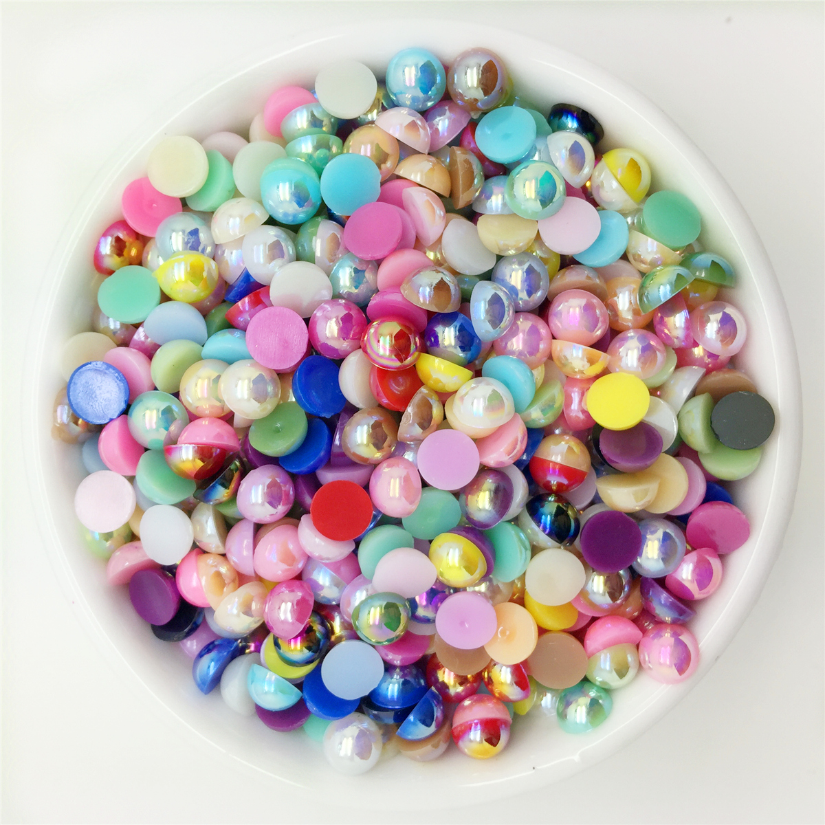 Perlas de espalda plana para manualidades, 1.76 oz mixtas de color rosa,  morado y blanco medias perlas para manualidades, tamaño mixto de