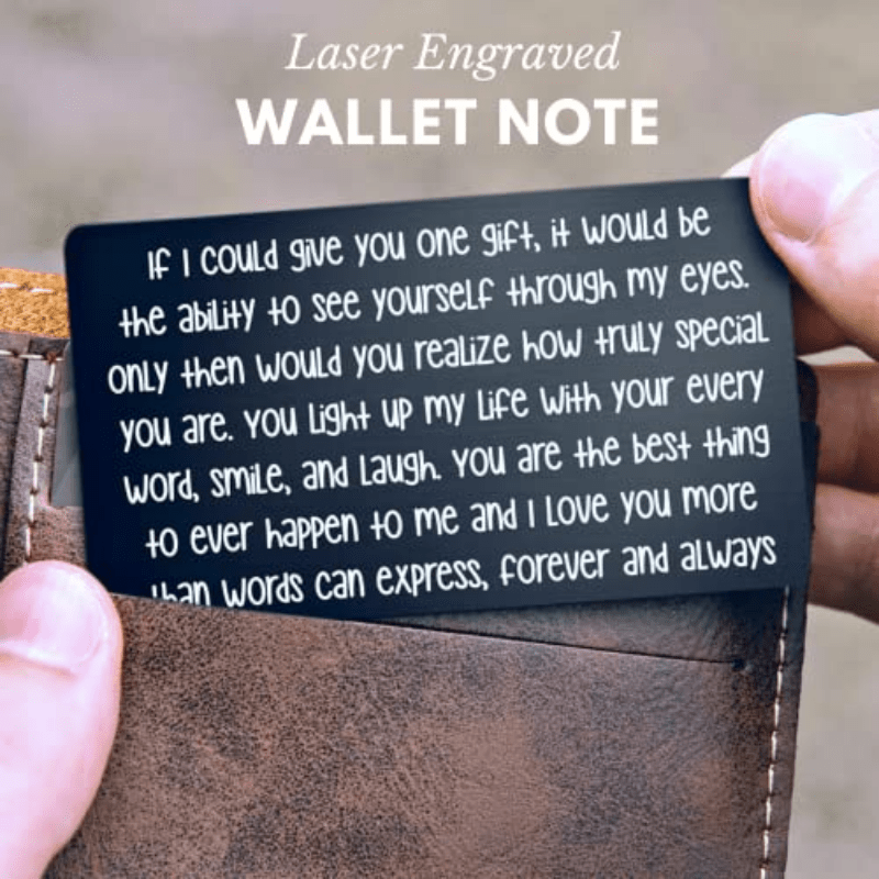 Engraved Wallet Love Note - Cute Anniversary Gifts for Him, Gift for Boyfriend, Hubby, Just Because I Love You, 6th or 10th Year Anniversary Gift