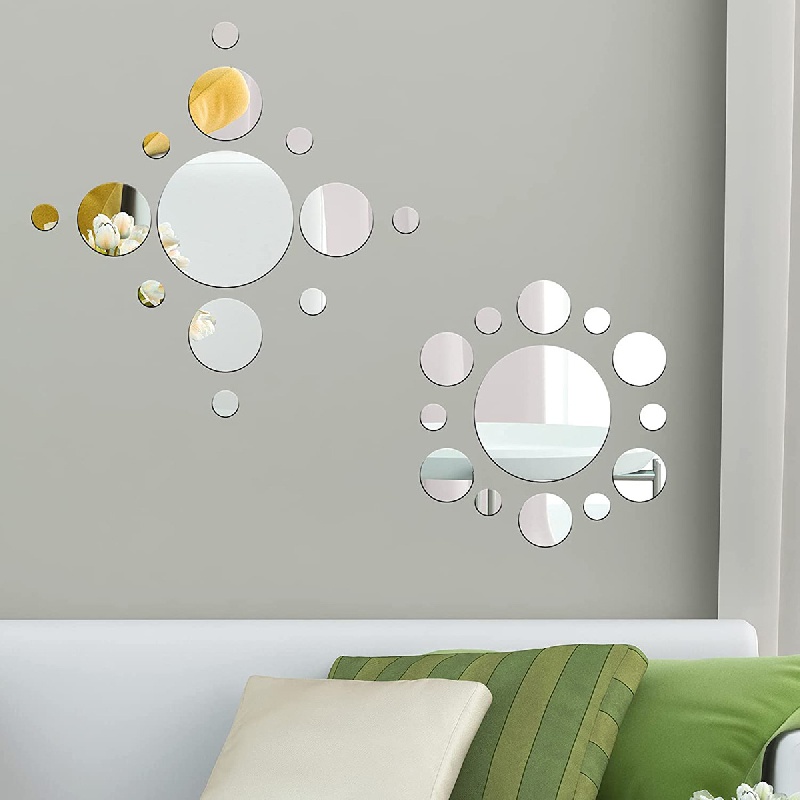 Mirrored Acrylic Circle Round Wall Decor Set of 8 Contemporary Art