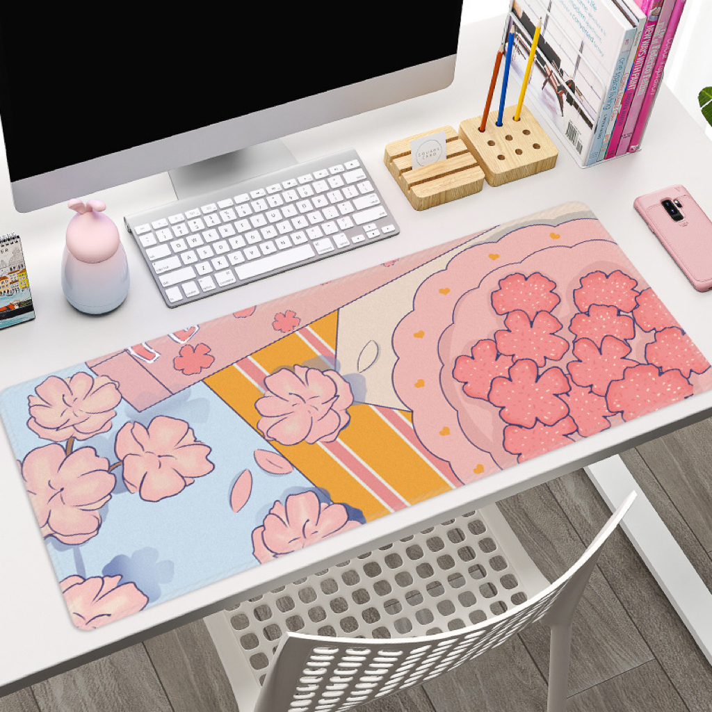 Tapis de souris 900x400 mm Sakura Flower Design Grand Pad de souris rose  allongé Sakura jeu