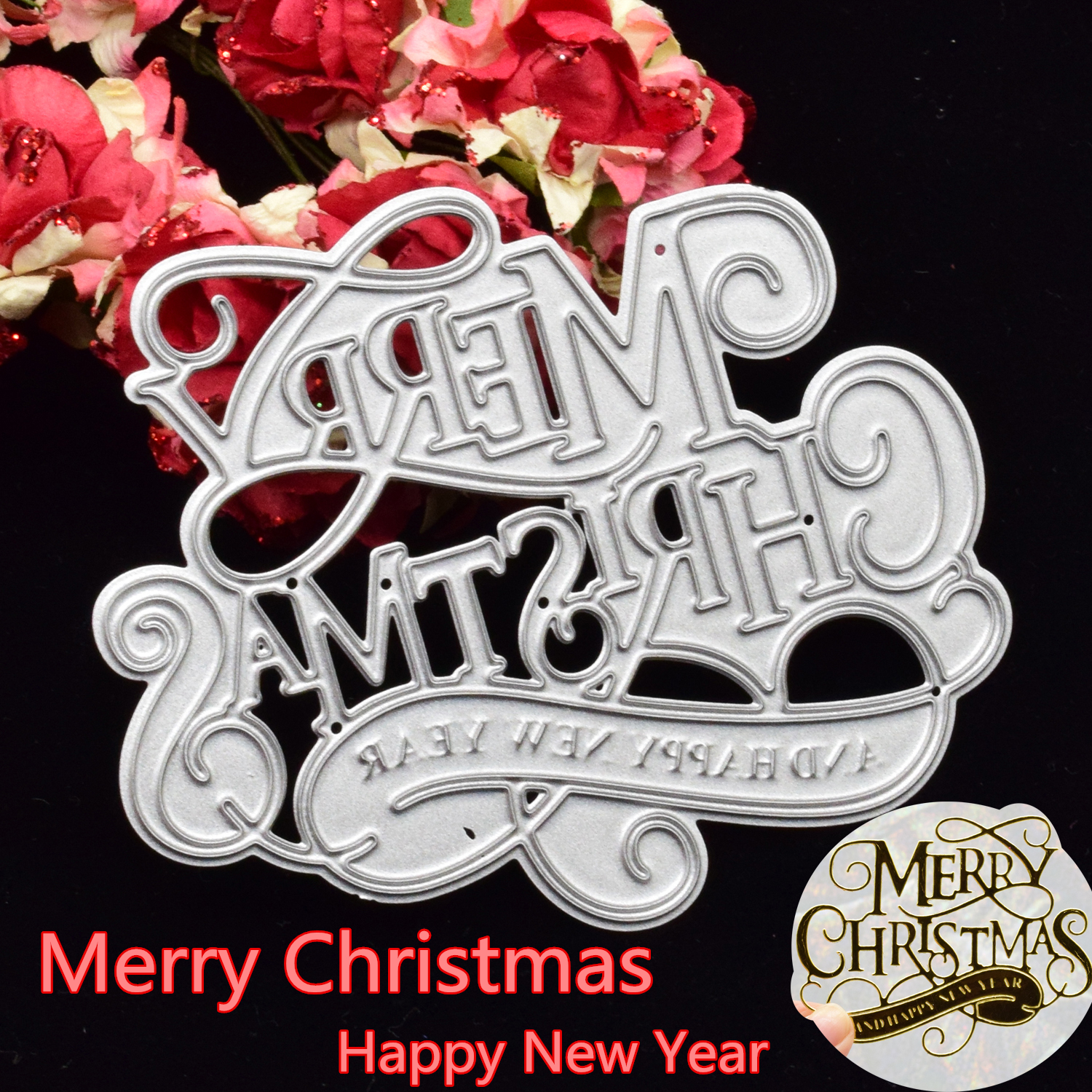 

1pc Merry Christmas Happy New Year Cutting Dies For Diy Scrapbooking Xmas Gift Card