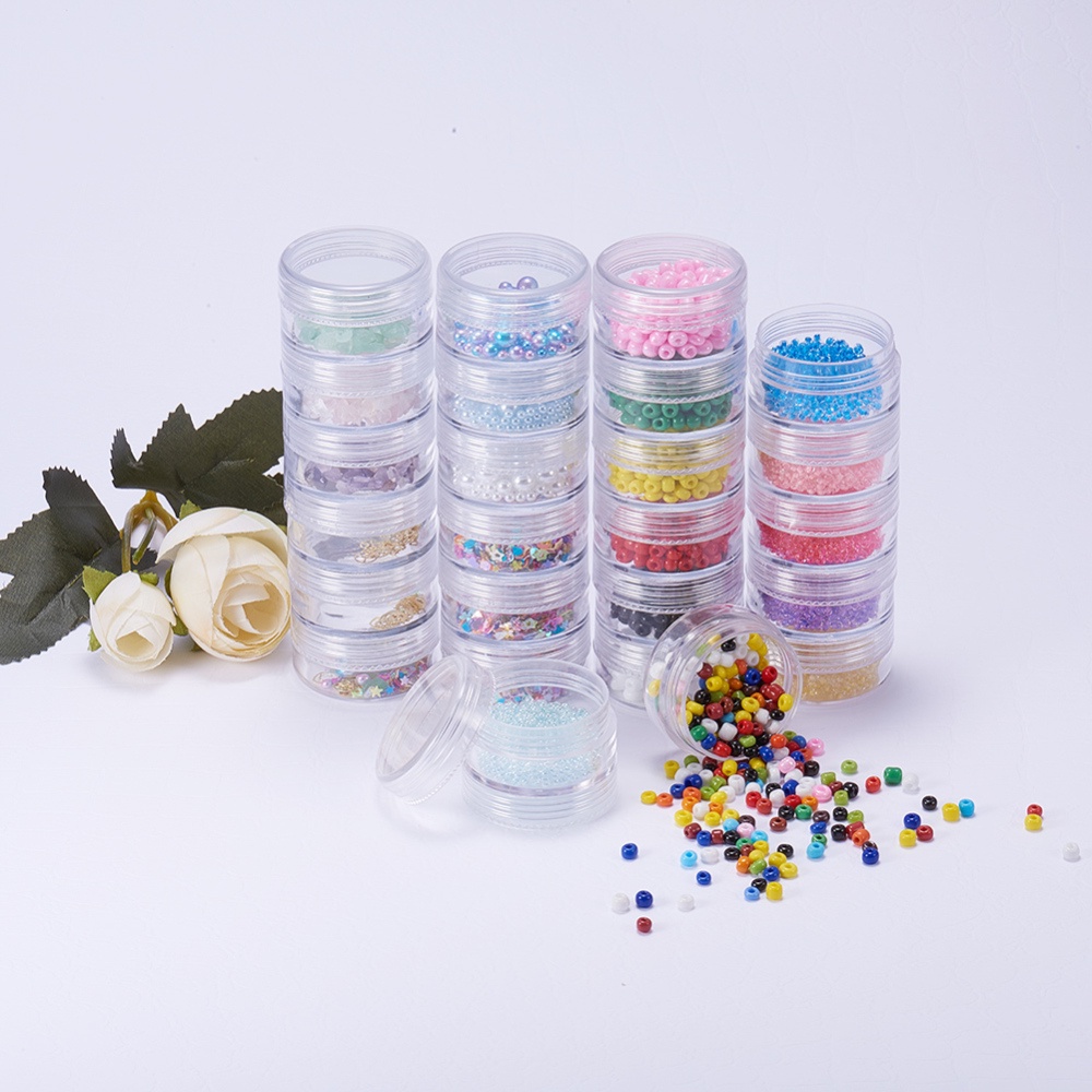 BENECREAT 15G/30ML Stackable Round Plastic Containers 5 Column(5  Layer/Column) Bead Storage Jars Box for Beads, Buttons, Crafts and Small  Findings