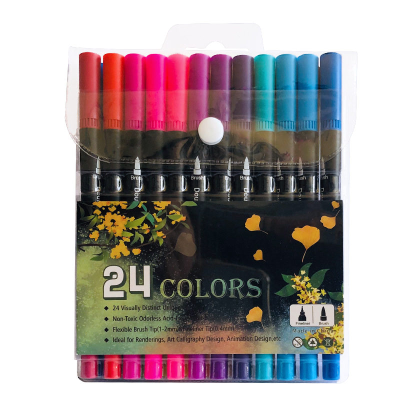 36pcs Markers Dual Tips Soft Colour Brush Pen Set Fine Art Drawing
